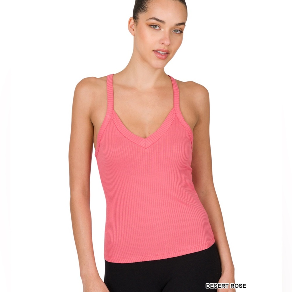 *SALE* Zenana Desert Rose Ribbed V-Neck Tank Top Cami